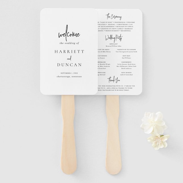 Leque Programa de Casamento Elegante Preto e Branco Atem (Frente e Verso)