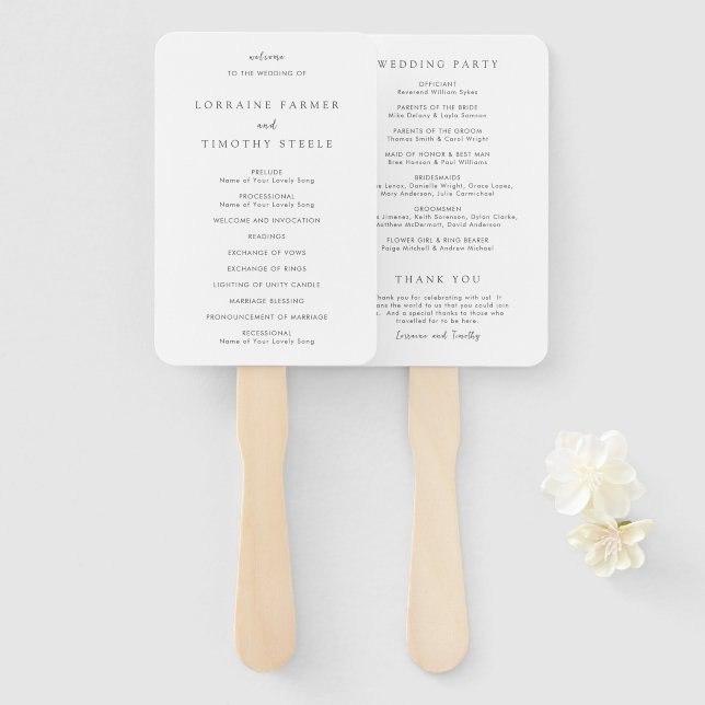 Leque Programa de Casamento Elegante Preto e Branco Atem (Frente e Verso)