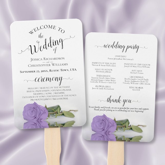 Leque Programa de Casamento Elegante Rosa lavanda Roxo  (Front/Back)