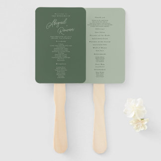 Leque Programa de Casamento Elegante Verde Floresta
