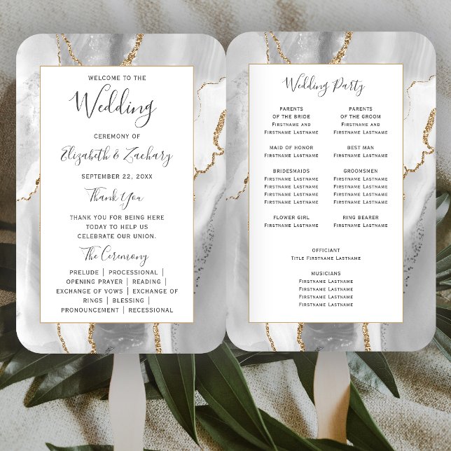 Leque Programa de Casamento em Ágata Branco Dourado (Criador carregado)