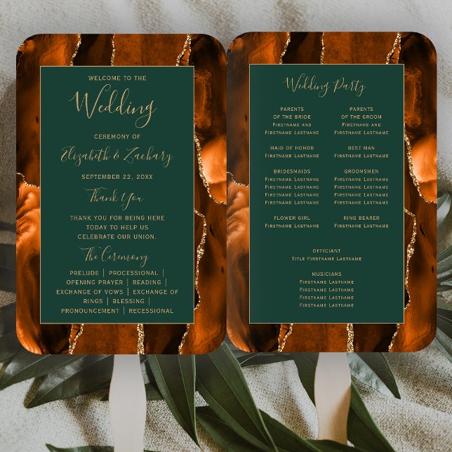 Leque Programa de Casamento em Ágata Dourada Laranja Que (Criador carregado)