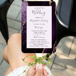 Leque Programa de Casamento em Ágata Dourada Roxa Pálida