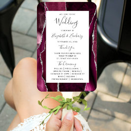 Leque Programa de Casamento em Ágata Prata Borgonha