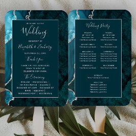 Leque Programa de Casamento em Ágata Teal Escuro Prata