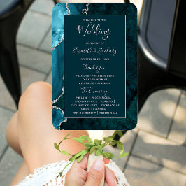 Leque Programa de Casamento em Ágata Teal Escuro Prata