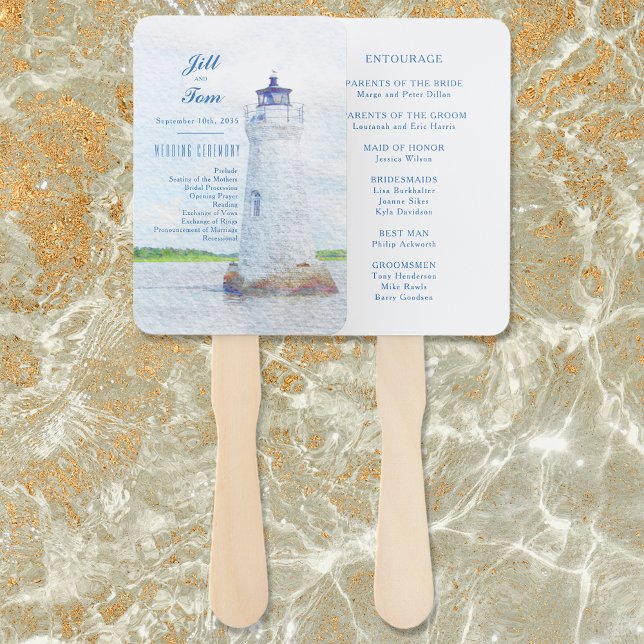 Leque Programa de Casamento em Aquarela do Farol Cockspu (Criador carregado)