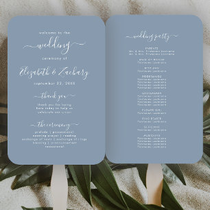 Leque Programa de Casamento em Azul Empolado com Letra M