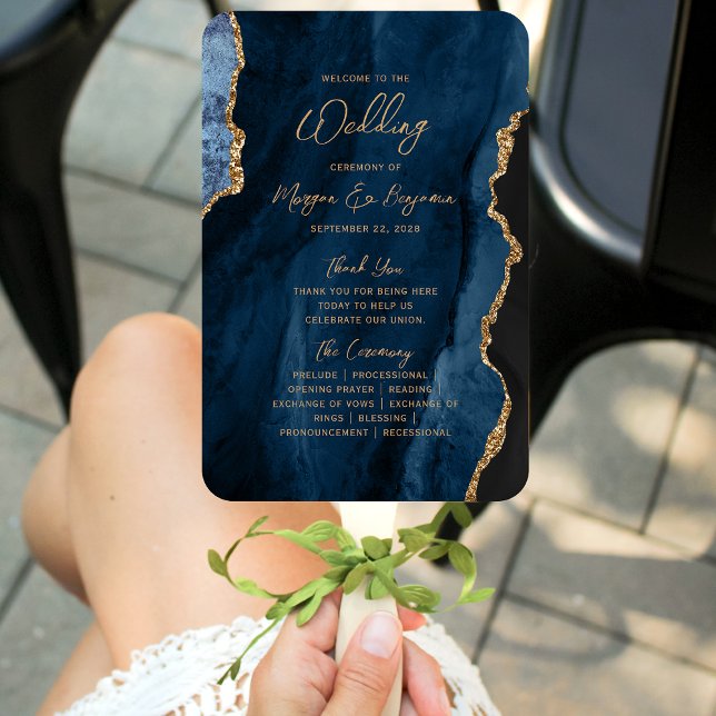 Leque Programa de Casamento em Azul Naval com Ágata Dour (Criador carregado)