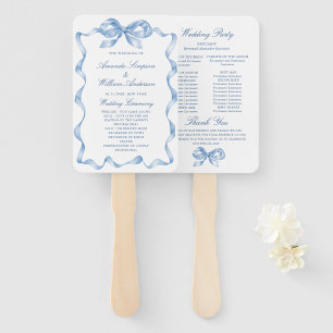 Leque Programa de Casamento em Azul Poeirado Elegante co