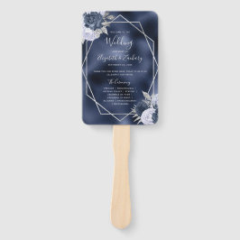 Leque Programa de Casamento em Azul Poeirento Floral com