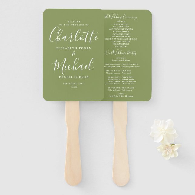 Leque Programa de Casamento em Caligrafia de Assinatura  (Frente e Verso)