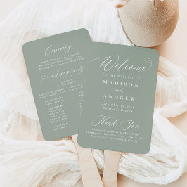 Leque Programa de Casamento em Caligrafia Moderna Verde