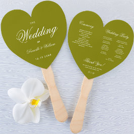 Leque Programa de Casamento em Caligrafia Verde Oliva Co