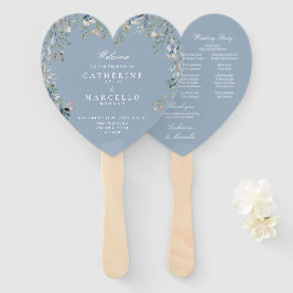 Leque Programa de Casamento em Cascata Floral Dusty Blue