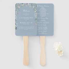 Leque Programa de Casamento em Cascata Floral Dusty Blue