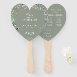 Leque Programa de Casamento em Cascata Floral Verde Sálv