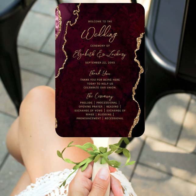 Leque Programa de Casamento em Grafite Burgundy Red com  (Criador carregado)