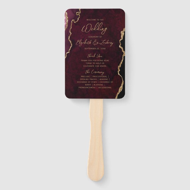 Leque Programa de Casamento em Grafite Burgundy Red com  (Frente)