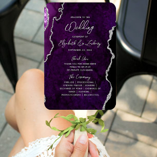 Leque Programa de Casamento em Grafite Prateado Roxo