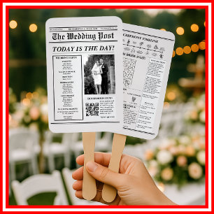 Leque Programa de Casamento em Jornal Único Moderno Eleg