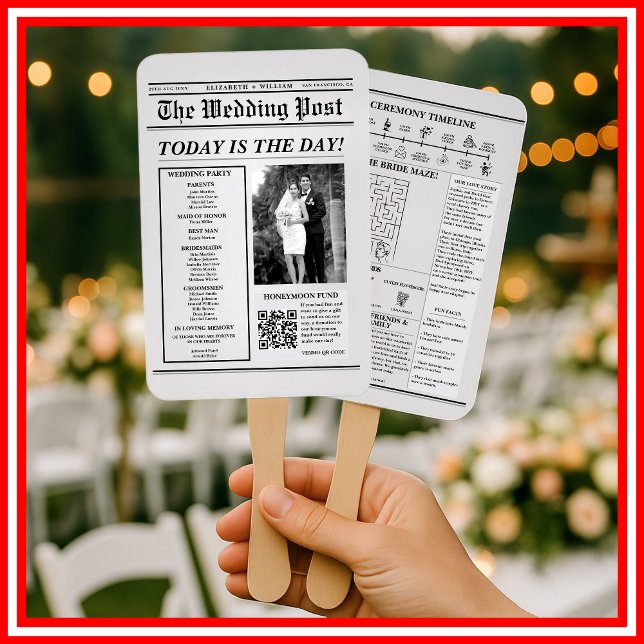 Leque Programa de Casamento em Jornal Único Moderno Eleg (Criador carregado)