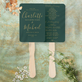 Leque Programa de Casamento em Letra Dourada e Verde Esm