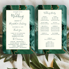 Leque Programa de Casamento em Marfim com Ágata Verde Es