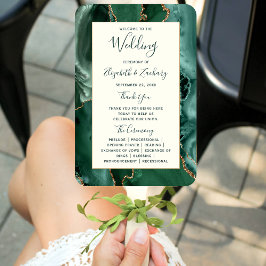 Leque Programa de Casamento em Marfim com Ágata Verde Es