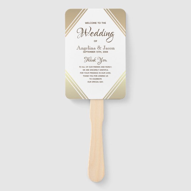 Leque Programa de Casamento em Ouro Elegante (Frente)