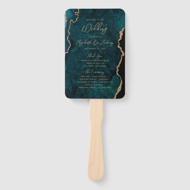 Leque Programa de Casamento em Script com Ágata Azul Tea (Frente)