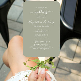 Leque Programa de Casamento em Script Moderno Verde Sage