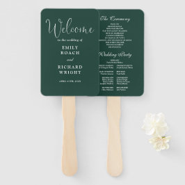 Leque Programa de Casamento em Verde Esmeralda com Letra