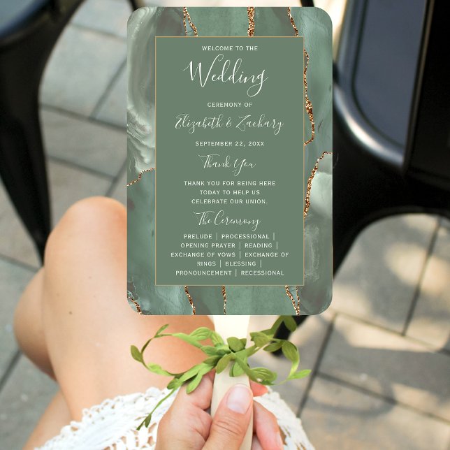 Leque Programa de Casamento em Verde Sage com Ágata Dour (Criador carregado)
