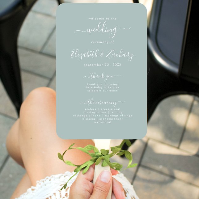 Leque Programa de Casamento em Verde Vidro do Mar com Le (Criador carregado)