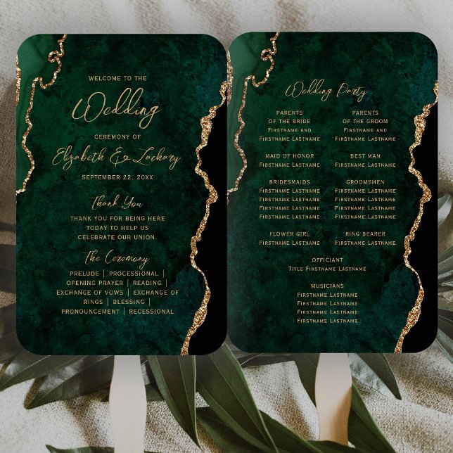 Leque Programa de Casamento Emerald Green Gold Ágata Scr (Criador carregado)