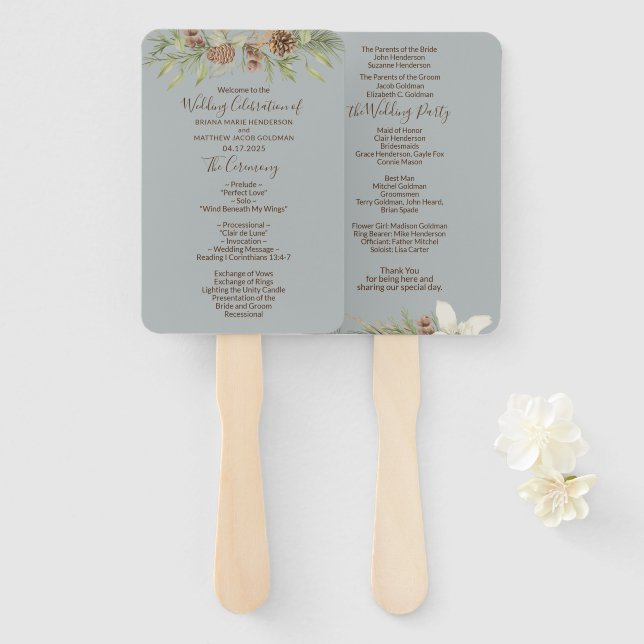 Leque Programa de Casamento Escrito Elegante Cinza de In (Frente e Verso)
