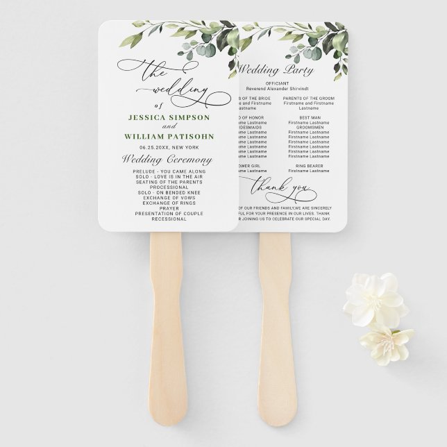 Leque Programa de Casamento Eucalyptus Simplesmente Eleg (Frente e Verso)