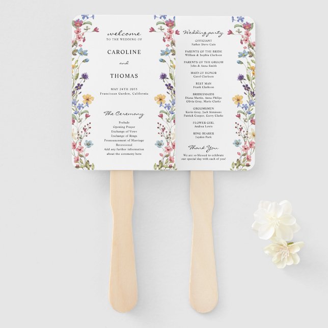 Leque Programa de Casamento Flor Silvestre Caprichoso El (Frente e Verso)