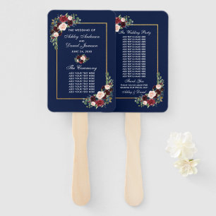 Leque Programa de Casamento Floral Azul da Watercolor Bu