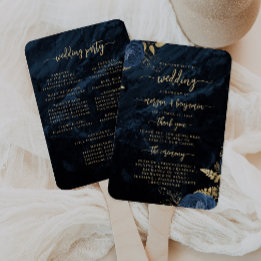 Leque Programa de Casamento Floral Azul Marinho Elegante