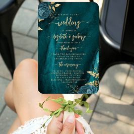 Leque Programa de Casamento Floral Azul Turquesa Elegant