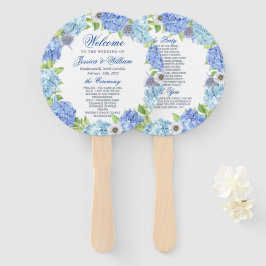 Leque Programa de Casamento Floral Blue Hydrangea Greene