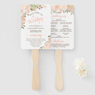 Leque Programa de Casamento Floral Boho Coral Peach Wate