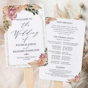 Leque Programa de Casamento Floral Boho Cores Neutras