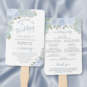 Leque Programa de Casamento Floral Boho de Dusty Blue Wa