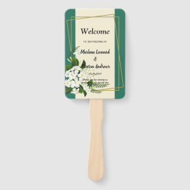 Leque Programa de casamento floral branco elegante geomé