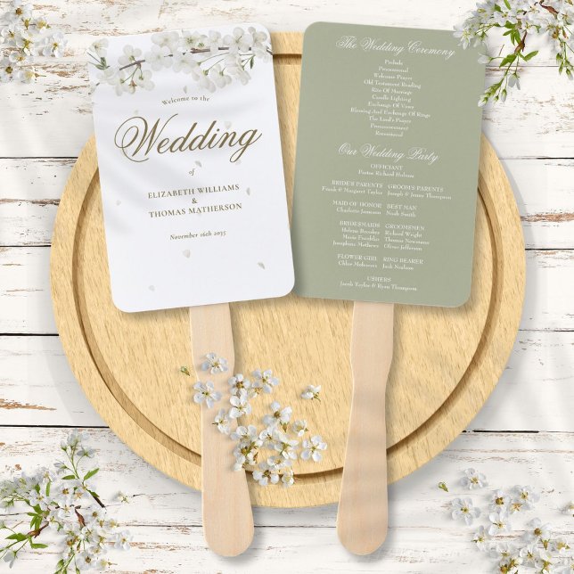 Leque Programa de Casamento Floral Branco Florido (Pretty Floral White Blossom Wedding Program Hand Fan)