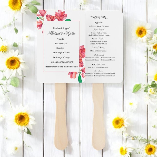 Leque Programa de Casamento Floral Branco Rosa (Criador carregado)