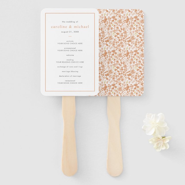 Leque Programa de Casamento Floral Chic Dusty Pink Ditzy (Frente e Verso)